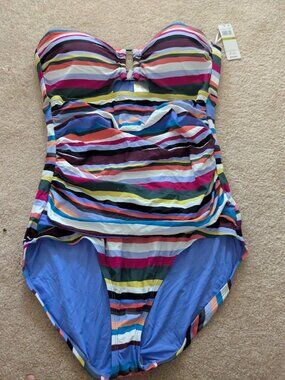 Anne Cole Striped One Piece Swim Swimsuit Tummy Control